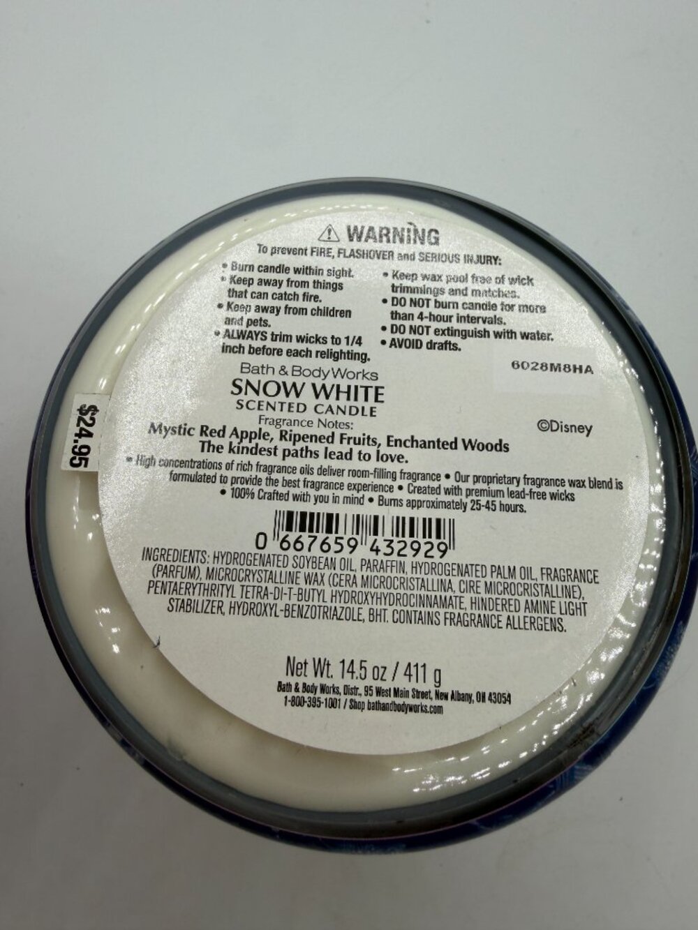 Bath & Body Works Disney Princess SNOW WHITE 3-Wick Scented Candle 14.5 oz. NEW - Picture 4 of 4